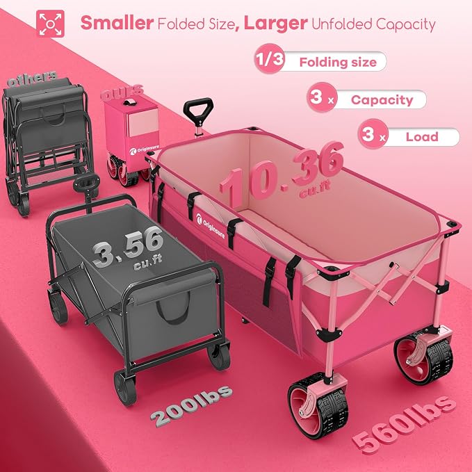 48" L Collapsible Beach Wagon Cart Foldable, 560LB Weight Capacity 300L Heavy - Image 3