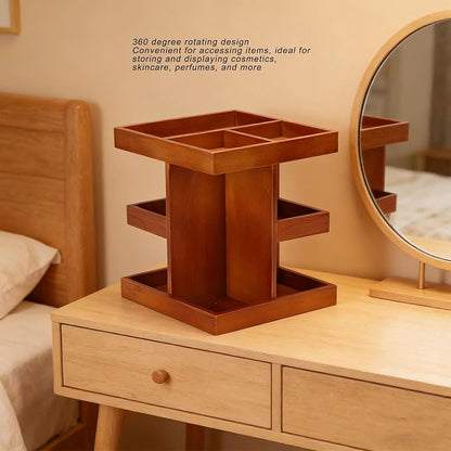 AUNMAS Rotating Makeup Organizer, Wooden Cosmetic Storage Carousel - Image 4