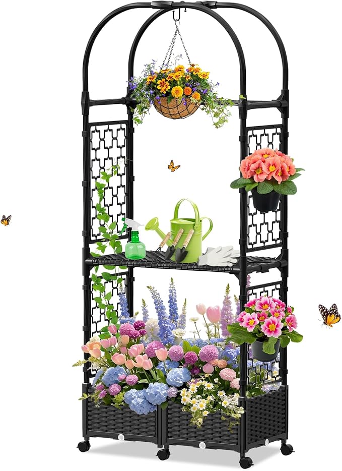 Planter Box with Trellis, 5.9ft/71in Self Watering Raised Garden Bed with by GrowYourGreenParadise