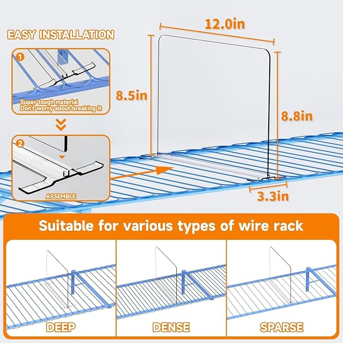 12 Pack Shelf Dividers for Wire Shelves, Acrylic Clear Closet Organizers and - Image 6