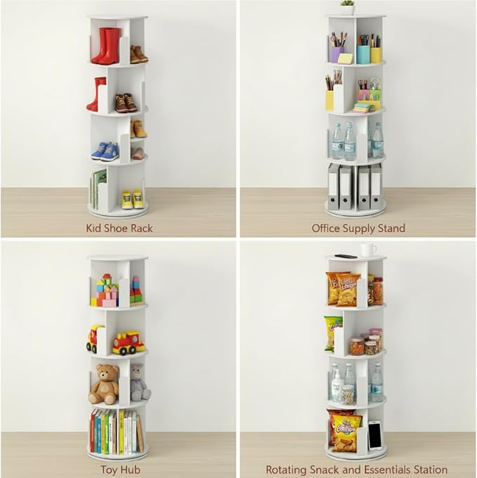Toki 4-Tier 360 Rotating Bookshelf, Spinning Bookshelf Tower, Revolving Bookcase - Image 6