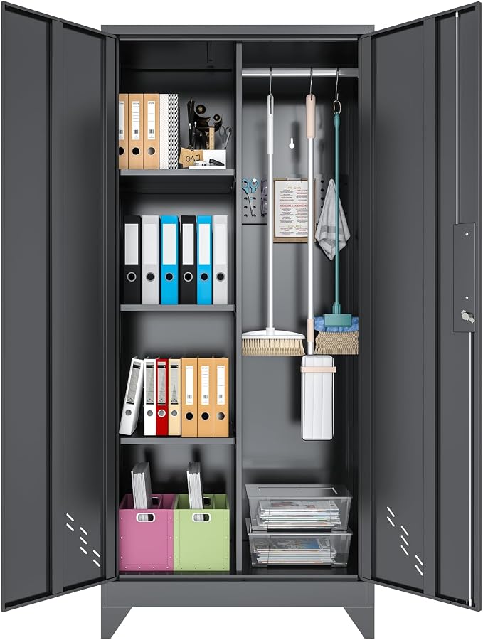 Garage Storage Cabinet, Broom Closet Storage Cabinet, Storage Shed, Metal by OSEILLC