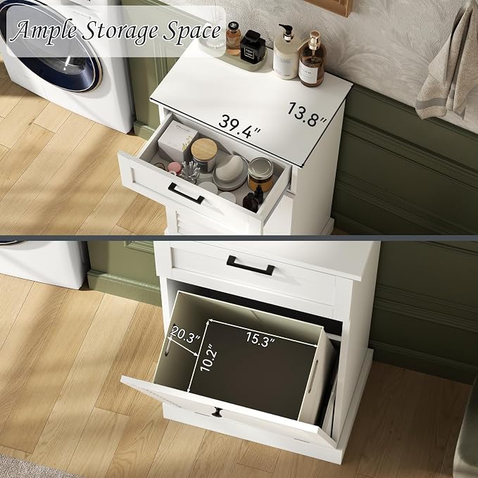 Upgraded Tilt Out Laundry Hamper Cabinet, 15 Gallon Trash Can Cabinet - Image 4
