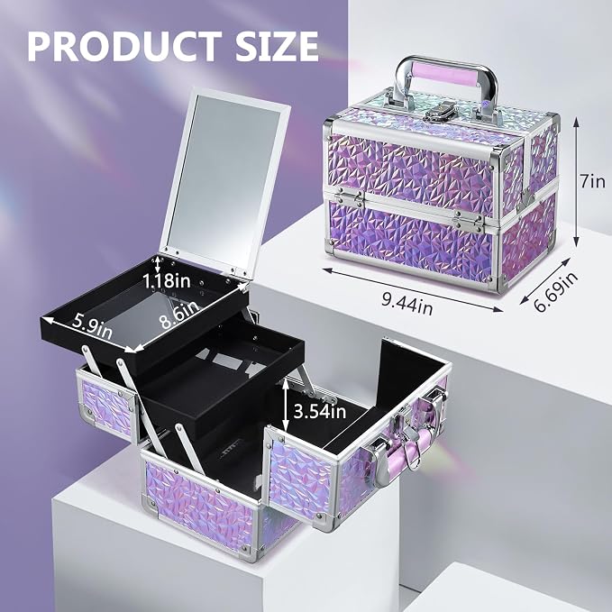 Joligrace Makeup Train Case Makeup Case Organizer Portable Cosmetic Box Storage - Image 5