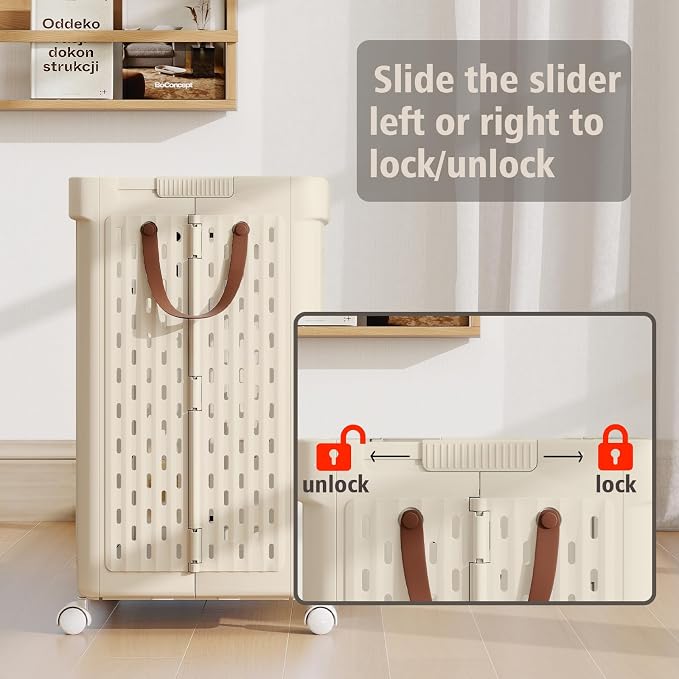 UAK Laundry Basket with Wheels, Collapsible Plastic Laundry Hamper with Handle - Image 3