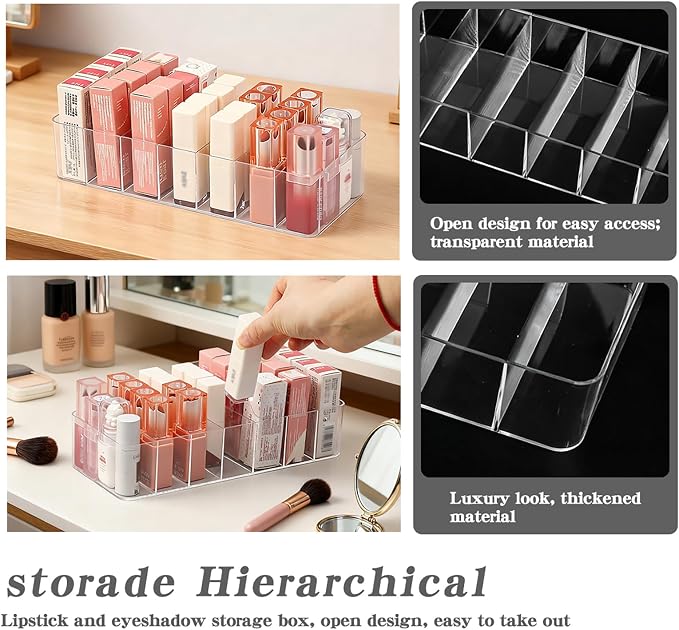2 Pack Clear Acrylic Makeup Organizers, 7-Section Bathroom Organizer - Image 4