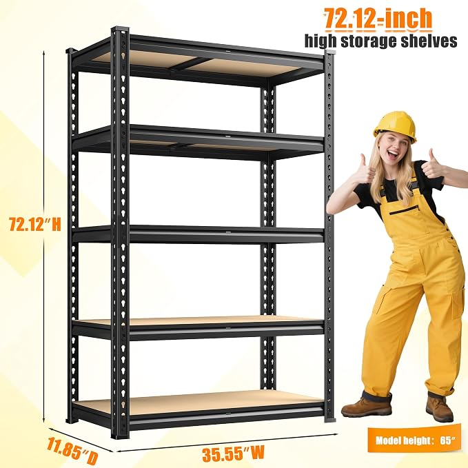 72.12" H Garage Shelving, Storage Shelves Load 2100LBS, 5-Tier Adjustable - Image 3