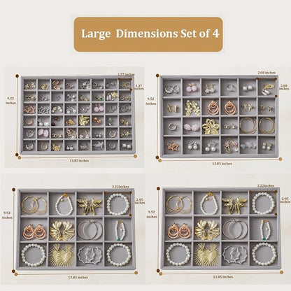 Large Jewelry Drawer Organizer Trays Set of 4, Stackable Velvet Jewelry Trays - Image 3