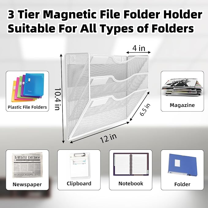3-Tier Magnetic File Holder, No Drilling Installation File Cabinet Organizer - Image 3