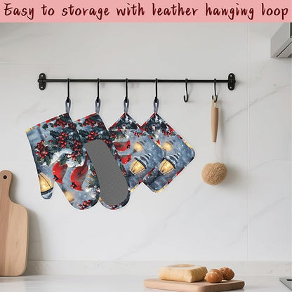 Christmas Berries Heat-Resistant Silicone Oven Mitts and Pot Holder 4 Piece Set - Image 5
