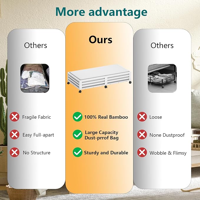 Bamboo Under Bed Storage Containers- Underbed Organizer - Image 4