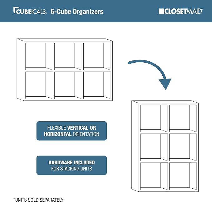 ClosetMaid Cubeicals 6 Cube Storage Shelf Organizer Bookshelf, Vertical or - Image 5