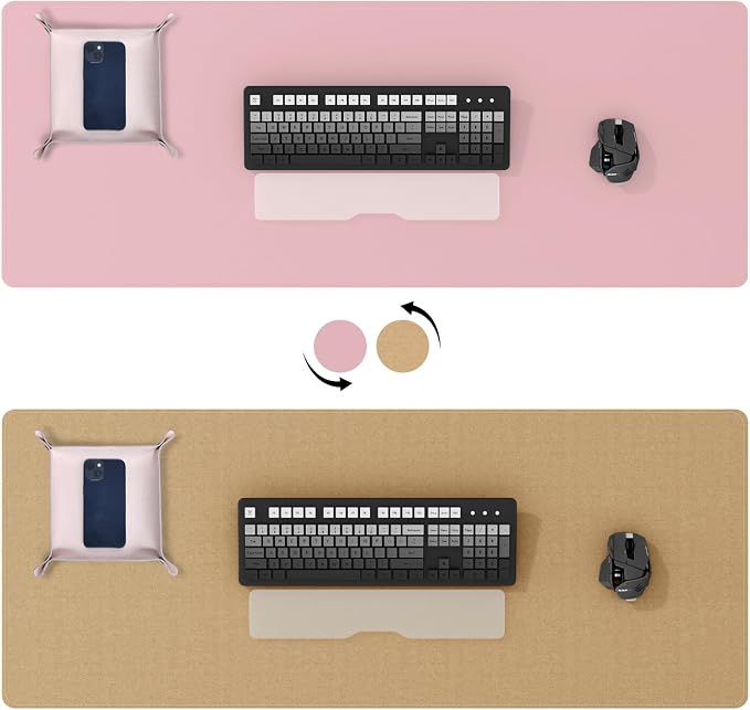 DAWNTREES Pink Desk Mat, Leather Desk Pad, Cork Desk Mat Protector, - Image 2