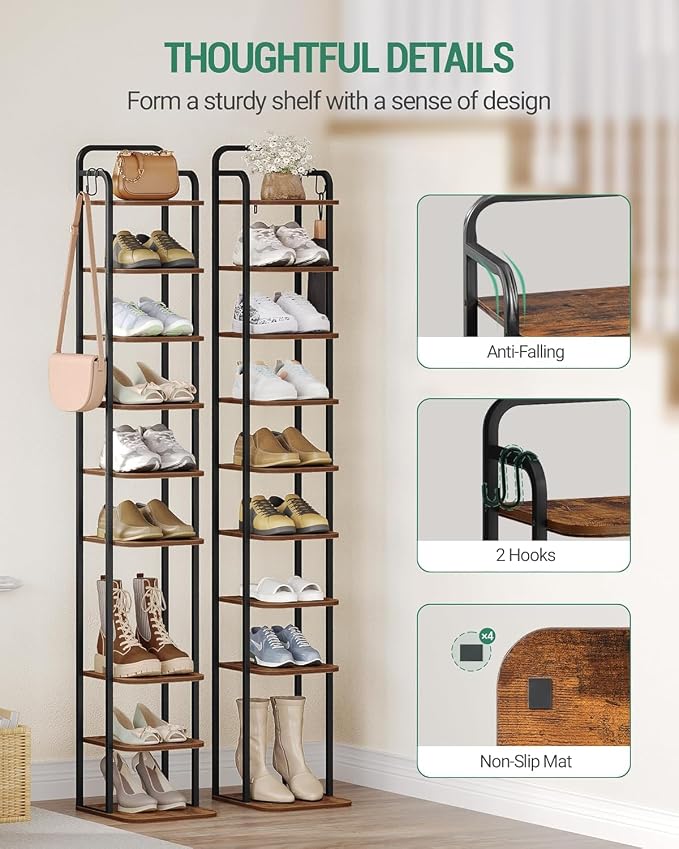 Hzuaneri 10 Tiers Vertical Shoe Rack, Narrow Shoe Tower, Tall Shoes Shelf - Image 3