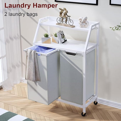Laundry Hamper, Laundry Sorter 2 Section, Rolling Laundry Basket - Image 2