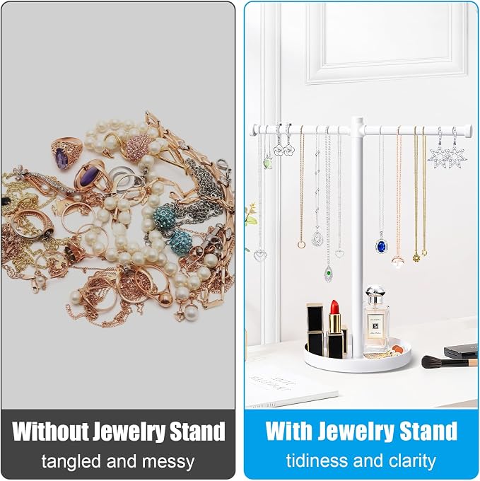 Jewelry Necklace Organizer Stand, 12.9" Tall Sturdy Metal Jewelry Stand - Image 7