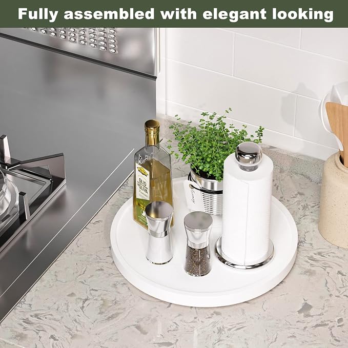 White Lazy Susan for Table, 12 Inch Non-Skid Bamboo Turntable Organizer for - Image 2