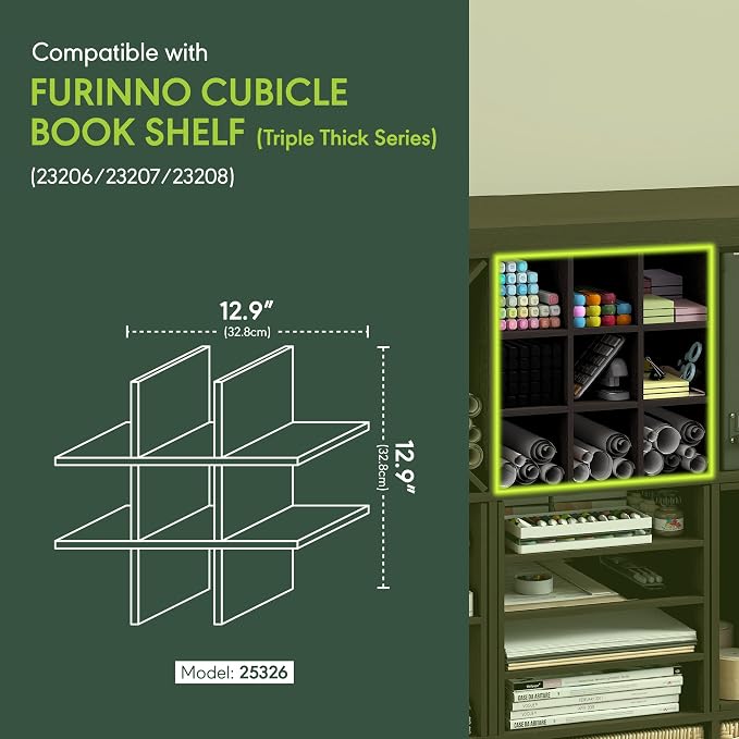 Furinno Cubicle 9-Compartment Cube Insert, Grid Cube Organizer, Dark Oak | - Image 3