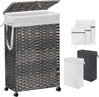 70L Slim Laundry Hamper with Lid & Wheels, Rolling Laundry Basket with 2 by Hiagnete