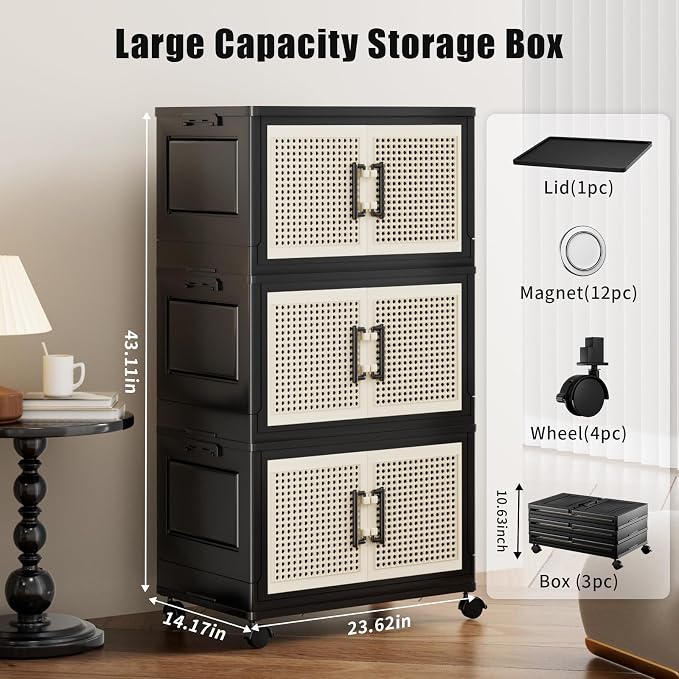 Stackable Storage Bins with Lids, Collapsible Plastic Storage Box Closet - Image 3