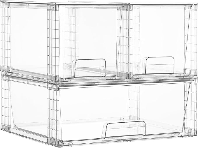 Vtopmart 3 Pack Stackable Storage Drawers, Easily Assemble Clear Plastic by Vtopmart