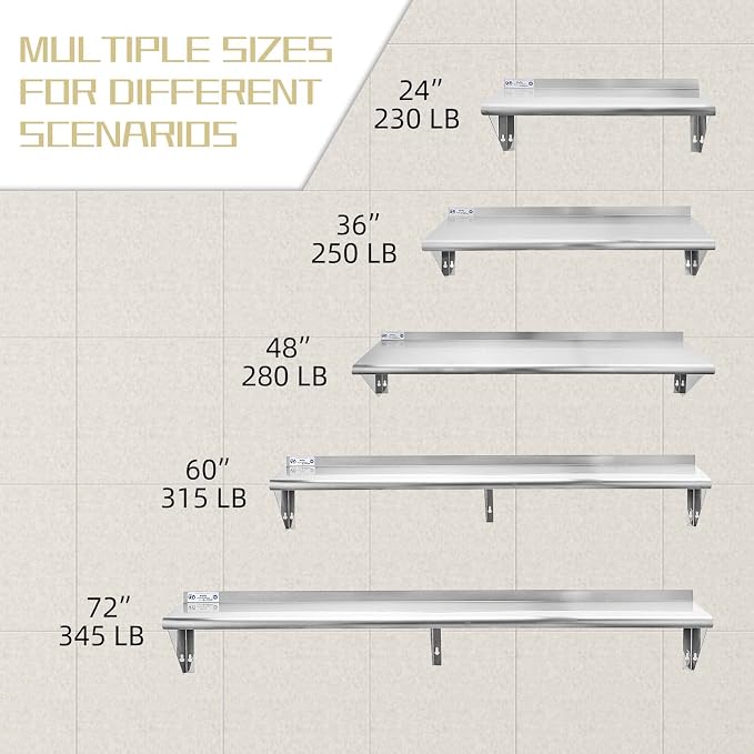 Hally Stainless Steel Shelf 12 x 72 Inches 345 lb, NSF Commercial Wall Mount - Image 7