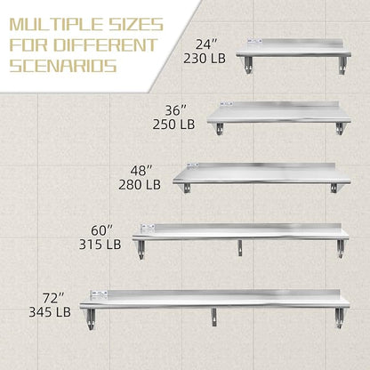 Hally Stainless Steel Shelf 12 x 36 Inches 250 lb, NSF Commercial Wall Mount - Image 7