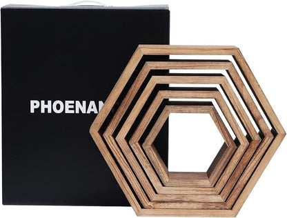 Hexagon Shelves, Floating Wall Shelf, Honeycomb Octagon Cube Shelves Wood | - Image 7