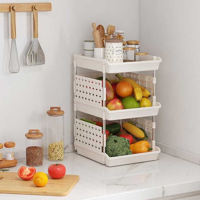 Lifewit 3 Tier Plastic Stackable Storage Baskets - Image 2
