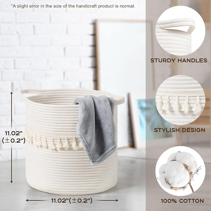 danpinera 3 Pack White Storage Baskets, Small Round Rope Baskets - Image 2