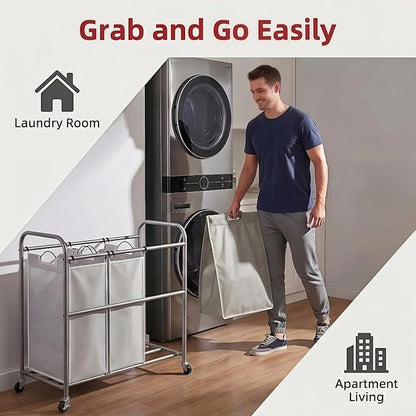 ROMOON Laundry Sorter Hamper 3 Section, Divided Laundry Basket Organizer - Image 6