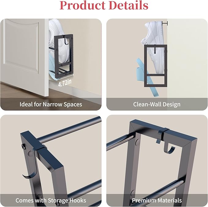 3 Pack Wall Mounted Shoe Rack for Narrow Spaces, Hanging Shoe Rack Holds 24 - Image 6