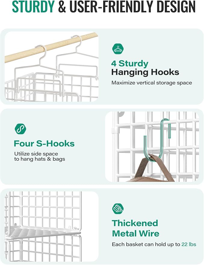 Hanging Closet Organizer, 4 Tier Metal Closet Organizers and Storage - Image 4