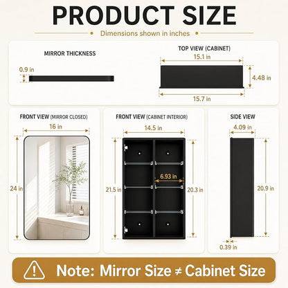 16x24 Black Medicine Cabinet - Image 9