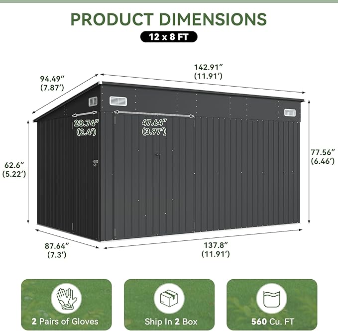 Aoxun 12'x7.3' Outdoor Storage Shed - Image 2