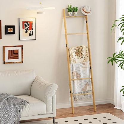 BAMBANG 6-Tier Blanket Ladder for Living Room, Blanket Quilt Ladder Rack Rustic - Image 6
