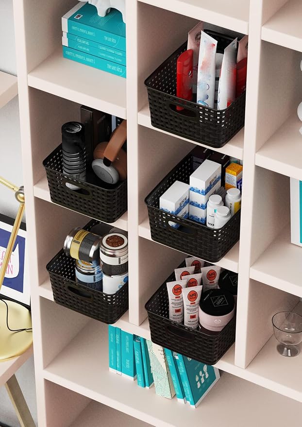 WYT 12-Pack Plastic Small Shelf Storage Weave Baskets - Image 7