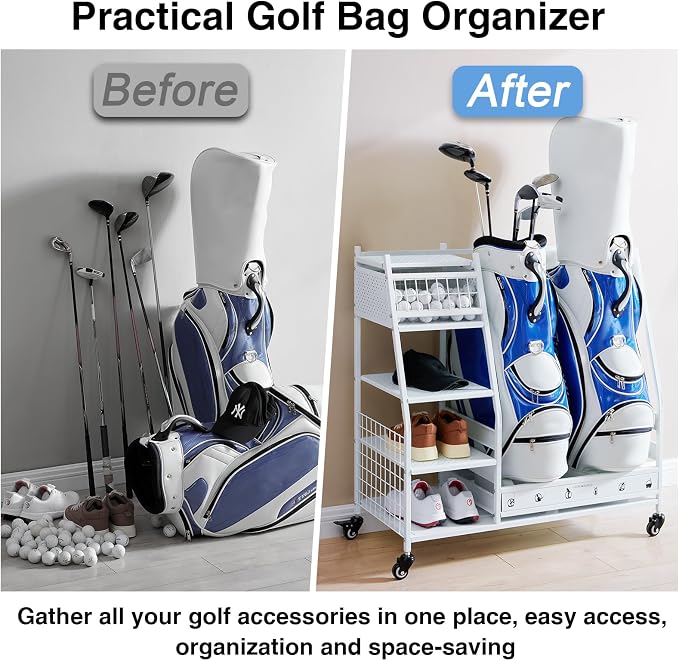 Lauren&Harold Golf Bag Organizer Garage Storage, Golf Storage Rack Stand Fits 2 - Image 6