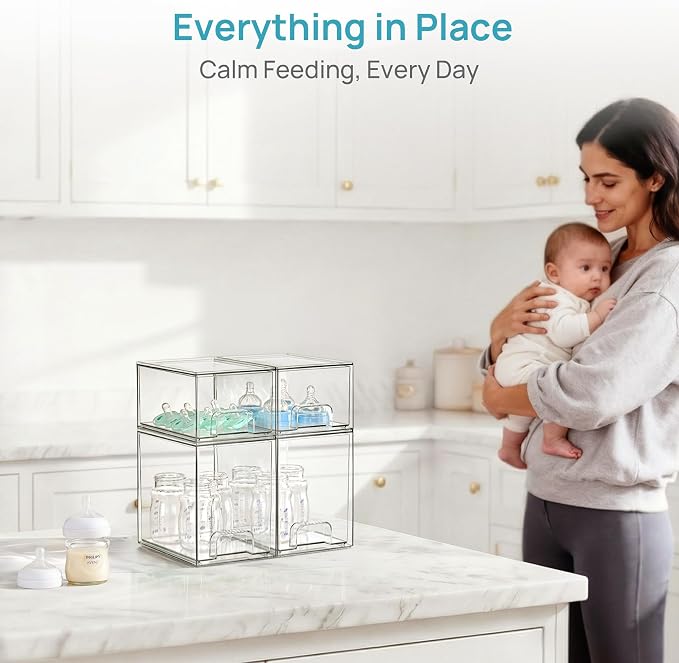 Vtopmart 4 Pack Baby Bottle Organizer Set, Stackable Storage Drawers Ideal - Image 5