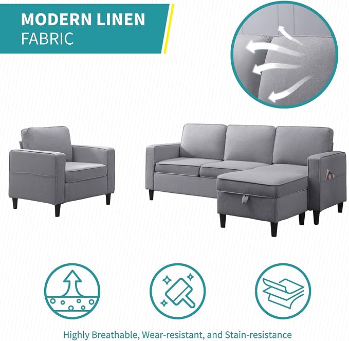 BALUS 78" Living Room Couches Set, 3 Seater Sofa - Image 4