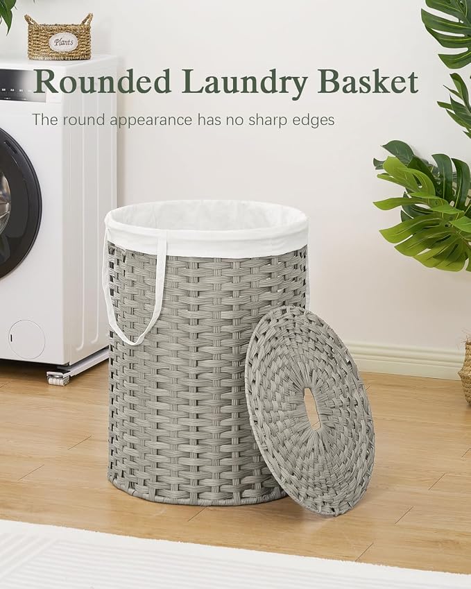 Laundry Basket with Lid Round Rattan Laundry Hamper with Lid and Handles 29.1 - Image 2