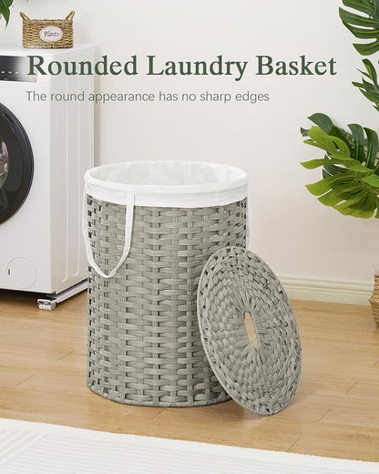 Laundry Basket with Lid Round Rattan Laundry Hamper with Lid and Handles 29.1 - Image 2