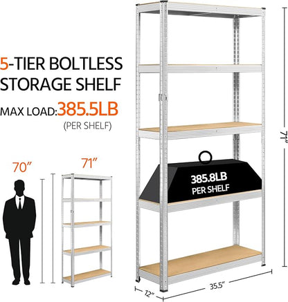 Topeakmart 5-Tier Utility Shelves, Metal Storage Shelves Garage Shelving Unit - Image 3