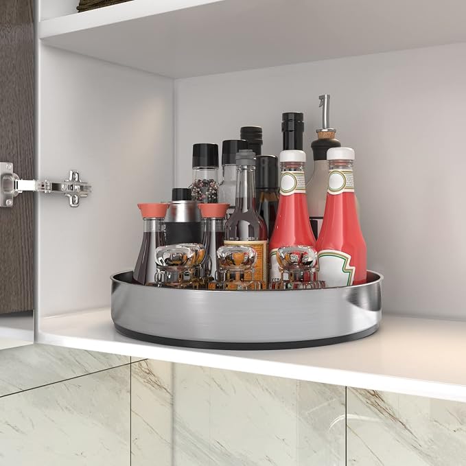 VAEHOLD Pantry Cabinet Lazy Susan Stainless Steel Black Spice Rack Turntable - Image 3
