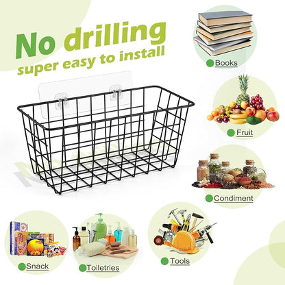 ZUSHALLMY 4 Pack Hanging Kitchen Baskets, Adhesive Wire Wall Storage Basket - Image 3