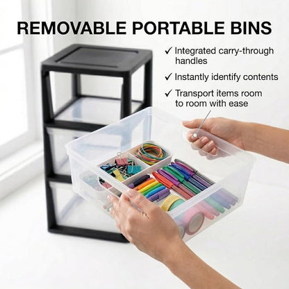 3 Drawer Plastic Storage Tower Organizer, Wide Black Cart - Image 8