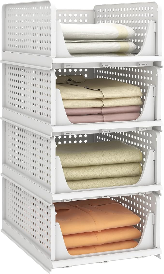 Pinkpum Stackable Plastic Storage Basket, Foldable Closet Organizers, Drawer by Pinkpum