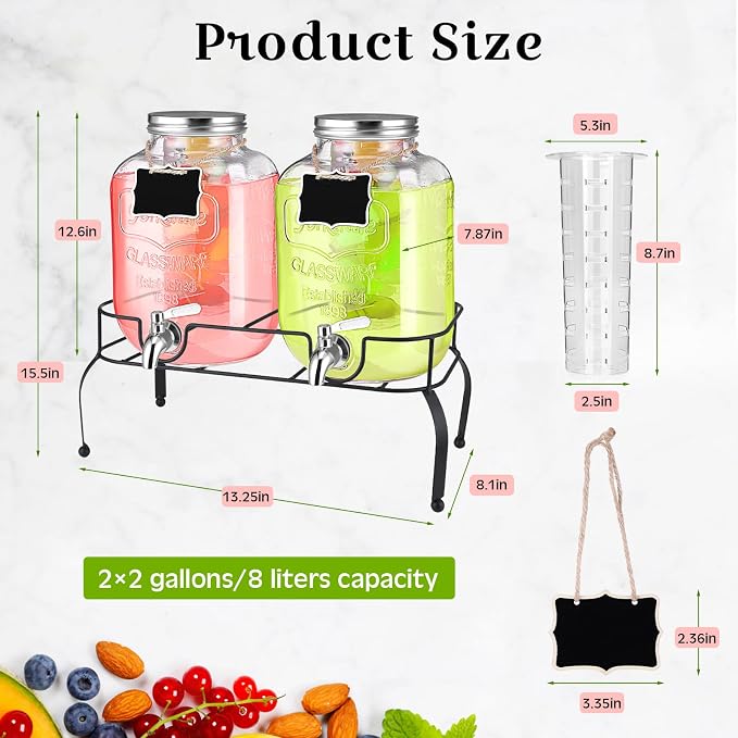 Lallisa 2 Pcs 2 Gallon Glass Drink Dispenser - Image 2