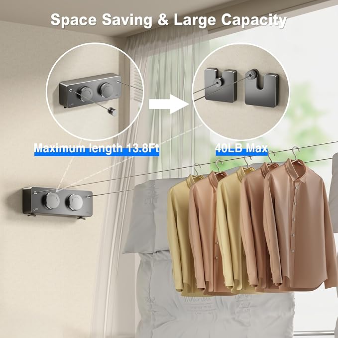 MUSTORN Retractable Twin Clothesline Indoor, Non-Sagging Outdoor Clothes Line - Image 2