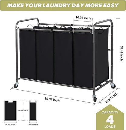 Laundry Sorter Hamper with Wheels, Heavy-Duty Laundry Sorter Rolling Cart - Image 3